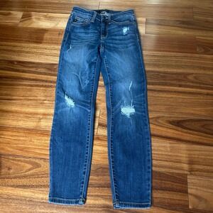 Judy‎ Blue Jeans Relaxed Fit Distressed Rips Dark Wash Denim Size 1/25